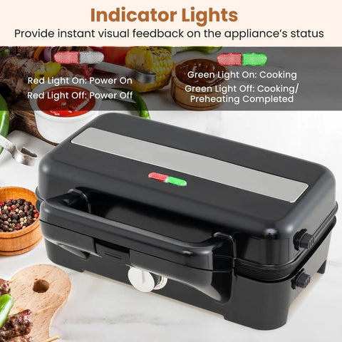 Image of black 3 In 1 Sandwich Maker Waffle Maker With Removable Plates And Panini Press, 1200W, featuring indicator lights.