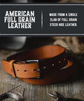 All American Leather Belt For Men Made In USA Heavy Duty Work EDC Belt Veg Tanned Full Grain American Steer Hide on table