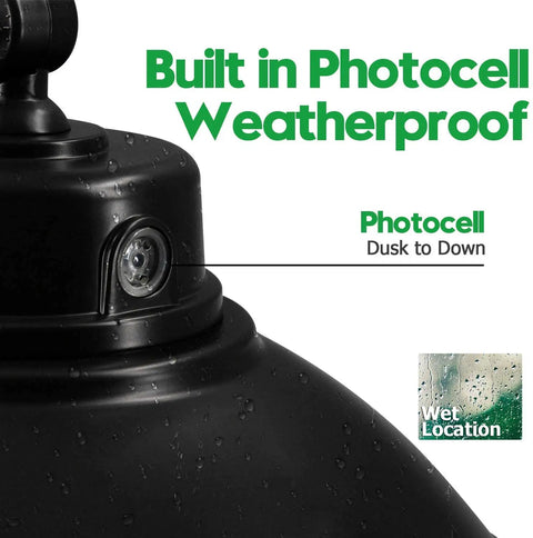Close-up of Two Pack 14 Inch Barn Light Outdoor Dusk To Dawn With Photocell showing weatherproof design and built-in photocell.