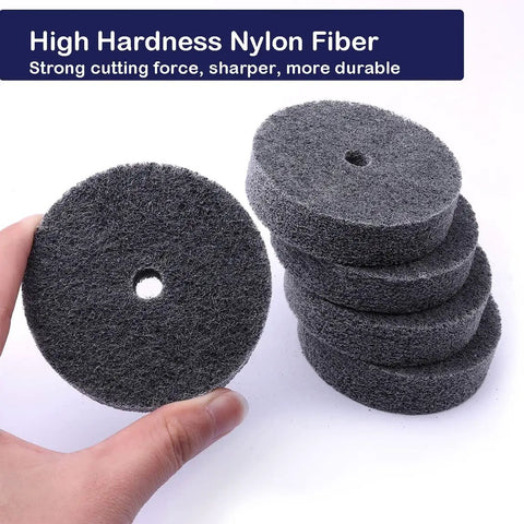 No Hassle Quick Swap Fiber Buffing Discs For Bench Grinder, 75mm diameter, heavy duty nylon core for metal polishing.