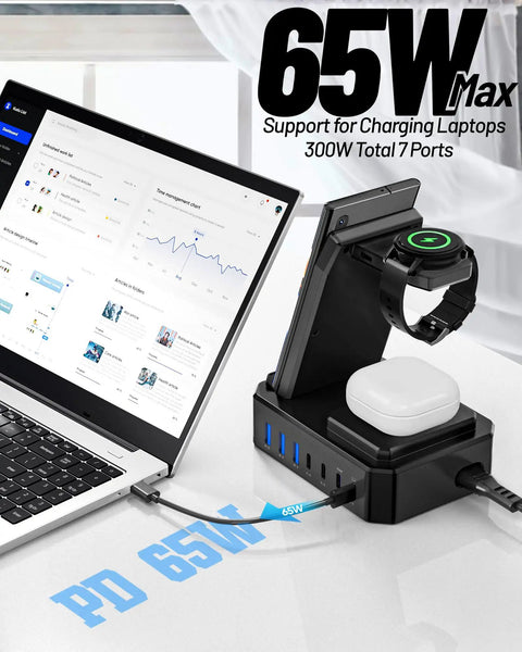 Beast 10 In 1 Wireless Charging Station with 7 USB C Ports, 65W Fast Charging Stand, 300W power, charging multiple devices.