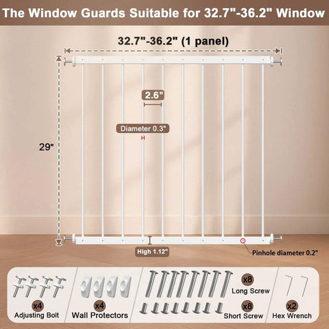 Adjustable Child Safety Window Guard Bars Keep The Kiddos Secure Interior Fall Prevention Rig White Frame dimensions and installation details.