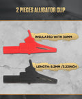Two insulated alligator clips from 68 Piece Multimeter Test Leads Kit With Replaceable Wire Piercing Probes 32A 1000V Alligator Clips Banana.