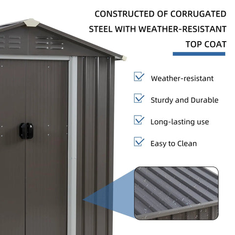 5x3 Ft Metal Outdoor Garden Storage Shed Waterproof Weather Resistant Steel Tool Storage House With Window And Lockable Double Doors