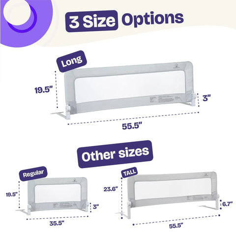 Keep Lil Ones Snuggled With This Smooth Swing Down Toddler Bed Rail sizes: long 55.5"x19.5", regular 35.5"x19.5", tall 55.5"x23.6".