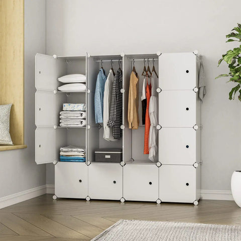 Eight Cube Closet Organizer With Doors Portable Plastic Cubby Shelving For Clothes And Shoes Or Kicks White Wardrobe System
