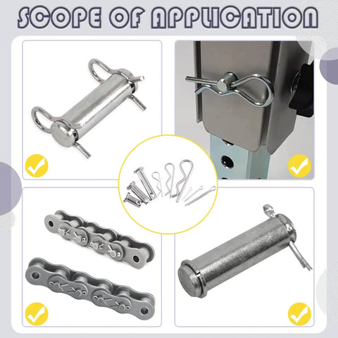 122 Piece 304 Stainless Steel Clevis Pin And Cotter Pin Fastener Kit with M3 M4 M5 sizes and zinc plated clips for equipment use.