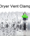 12 Pack Two and a Half Inch Key Type Adjustable Stainless Steel Hose Clamps for Dust Collection and Air Ducts Pipe and Dryer Vent Durable Worm Gear Clamps with Thumb Screw Leakproof Metal Hose Band shown on a dryer vent.