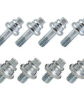 Eight Pack Side Post Battery Terminal Bolts Kit, Three Eighths Inch Short and Long Stud Adapters, Auto Terminal Extender for Cars Trucks SUVs, Easy Cable Connection and Terminal Replacement, showing four short and four long bolts on white background.