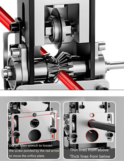Close-up of Heavy Duty Manual Wire Stripping Tool with Drill Drive Option, showing internal gear mechanism and wire position guides.