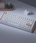 Next Level Wireless Gaming Mechanical Keyboard With Compact 96 Layout And Rapid Magnetic Switches Hot Swap Programmable Rgb Backlight Bluetooth Wired Setup Fire Performance For Mac Windows on a desk with decor.