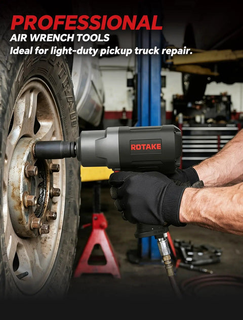No-Sense Real Deal Heavy Duty 1/2 Inch Drive Air Impact Wrench With Twin Hammer Mechanism in use on a pickup truck tire.