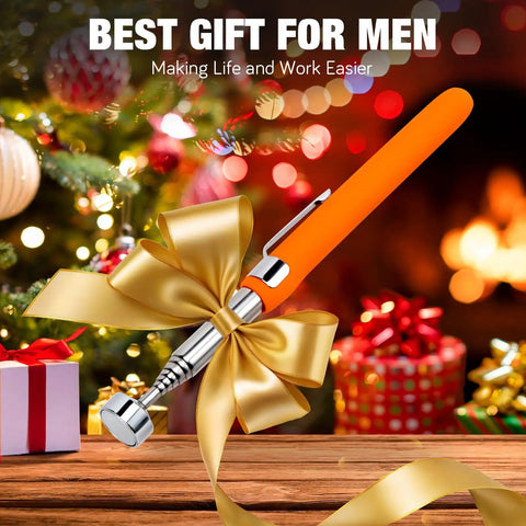 Ultra Strong Magnetic Pickup Tool With 8 Lb Pull, stainless steel telescoping magnet, holiday gift wrapped in gold ribbon