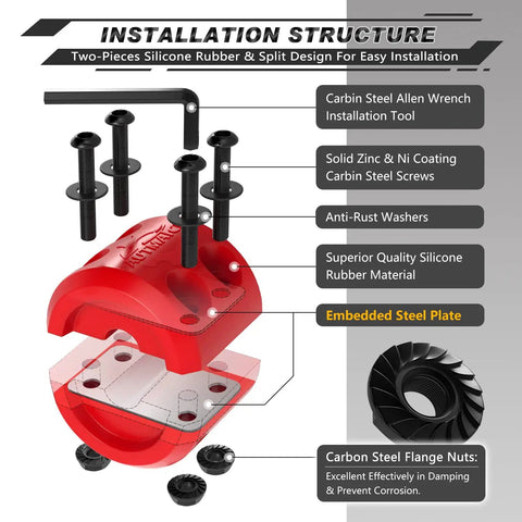 Installation structure of shock absorbent silicone winch cable stopper for wire and synthetic rope half inch compatible two pack red.