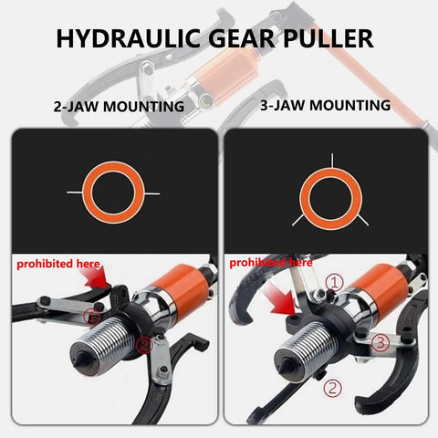 50 Ton Hydraulic Gear Puller with 2 and 3 Jaw Heads Beefy Heavy Duty Hub Separator Tool, dual mounting options shown
