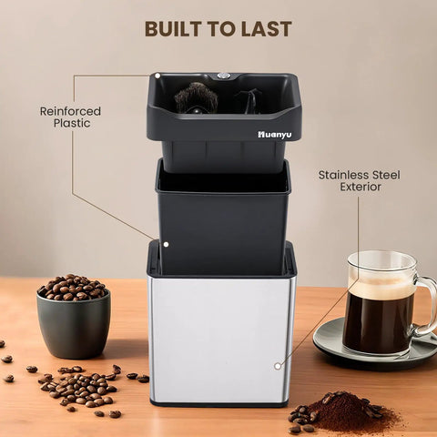 Automatic Electric Portafilter Cleaner With Quick Snap Three Way Mount And Six Liter Reservoir Fits Fifty One And Fifty Eight Millimeter Espresso Baskets No Mess Barista Approved Maintenance For Top Shelf Coffee Rig Zero Grind Leftovers Daily with stainless steel exterior and reinforced plastic.
