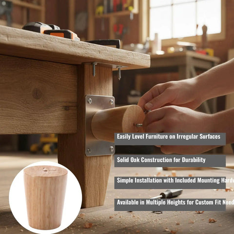Solid As A Rock Adjustable Furniture Levelers For Couches Tables And Chairs Made From Rich Oak Wood with steel bracket installation.