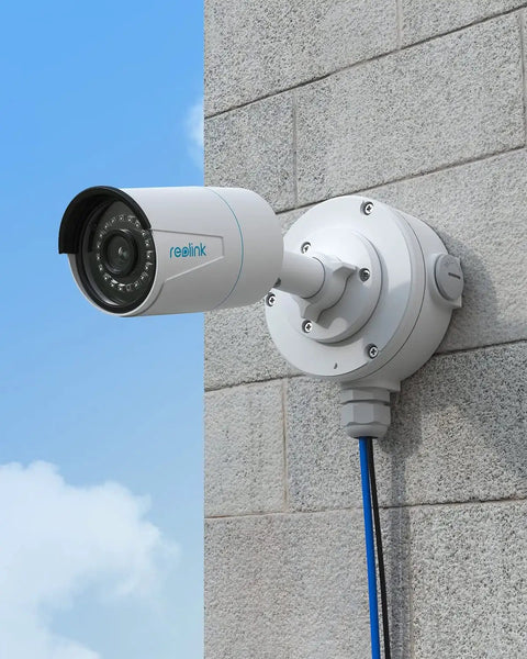 Durable Aluminum Junction Box B10 for Outdoor and Indoor CCTV Bullet Cameras built to last, attached to wall with security camera