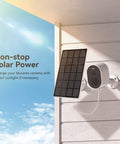 Outdoor Security Camera 2K QHD With Color Night Vision mounted on a wall with solar panel for weatherproof IP66 charging.