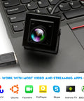 50FPS Global Shutter USB Camera With Wide Angle Distortion Free Color Lens USB 2.0 Plug And Play For Golf Swing Slow Motion Industrial Machine Vision VR And Robotic Vision resting on laptop keyboard