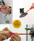Pro Grade 1000V Insulated Electrician Screwdriver Set 8 Piece in use, safe electrical work, VDE certified, close-up view.