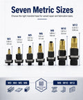 Heavy Duty Carbon Steel Rivet Nut Tool Kit With M3 To M12 Mandrels showcasing 7 sizes for various metal repairs.