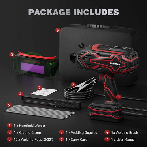 140A Handheld Welder With LED Display Portable 110V Arc Welder Hot Start Arc Force Anti Stick IGBT Welding Machine, goggles