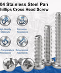 100 Pack M3 X 5mm Phillips Pan Head Machine Screws Pro Shop Grade 304 Stainless Steel Rust Resistant Hardware Fasteners close up
