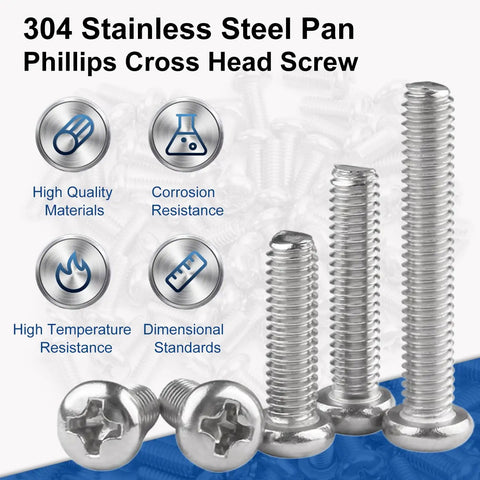 100 Pack M3 X 5mm Phillips Pan Head Machine Screws Pro Shop Grade 304 Stainless Steel Rust Resistant Hardware Fasteners close up