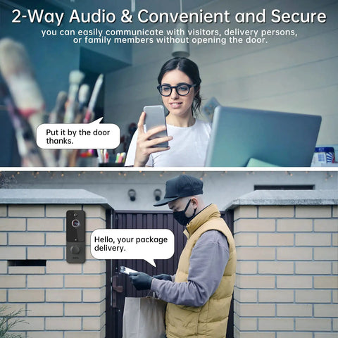 Two-way audio communication using Wireless Battery Powered Doorbell Camera With Chime And Night Vision 1080P HD