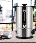 Party Ready Commercial Coffee Urn And Tea Maker 8L Large Stainless Steel Beverage Dispenser on countertop