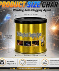 Pro Grade Welding Anti Clogging Gel For MIG Nozzles And Tips product size chart with can dimensions and welder graphic