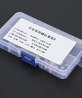 Super Tight Industrial Sewing Machine Screw Kit With Stainless Steel Shrapnel And Needle Parts To Fix Presser Feet Bobbins Fast in a clear storage case.