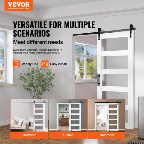 Glass Sliding Barn Door With Solid Wood Frame 30 By 84 In Includes 5.5Ft Sliding Door Hardware Kit With Handle And Floor Guide