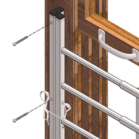 Carbon Steel Fixed 4 Bar Window Grill Guard For Home Security And Kid Safe Protection, Adjustable From 23.5 Inches To 38 Inches, Bronze Finish Non Egress Design illustration showing installation details.
