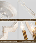 Vintage Farmhouse Pendant Light 4 Light Wood Chandelier Ceiling Mount Rustic Dining Room Fixture In White Finish details