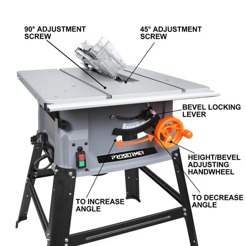 Heavy Duty 10 Inch Table Saw With 15 Amp Motor Delivers 5000 RPM Power For Ripping Through Hardwood And Pressure Treated Lumber Features detailed adjustment controls.