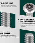 No Sweat 1/4-20 X 3/4 Inch Button Head Torx Security Screws 304 Stainless Steel Anti Strip Hardware detailed features