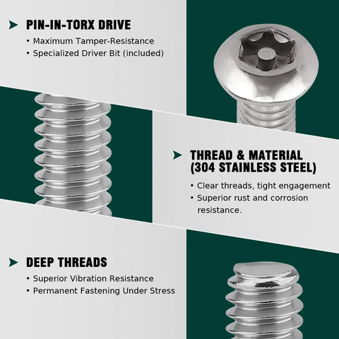 No Sweat 1/4-20 X 3/4 Inch Button Head Torx Security Screws 304 Stainless Steel Anti Strip Hardware detailed features