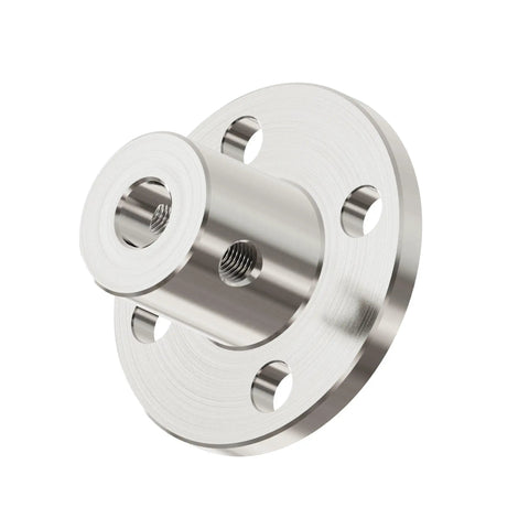Rugged 6.35mm Flange Shaft Coupling Rigid Coupler for Small Drives One Quarter Inch Inner Diameter and 10mm Outer Diameter Chromium Plated Iron C45 Carbon Steel Connector Built to Withstand Torque and Last, front view