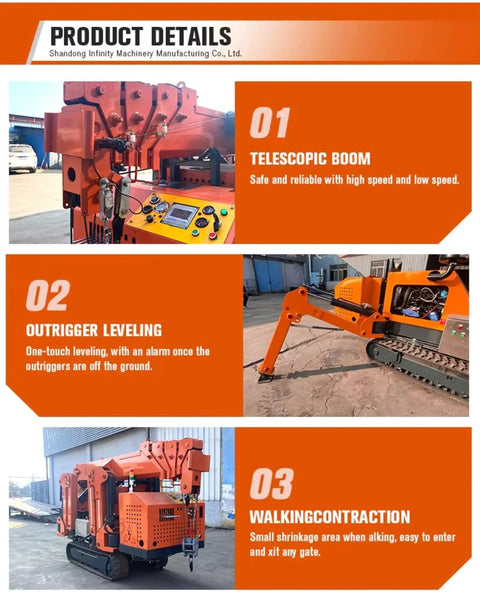 Compact Crawler Crane With Hydraulic Telescopic Boom For Narrow Access Construction And Industrial Installation showing telescopic boom controls and outriggers.
