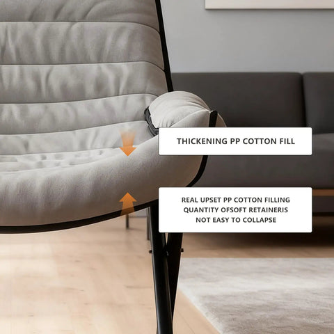 Close-up of gray Three Position Adjustable Folding Recliner Chair with Ottoman showcasing thick PP cotton fill armrests.