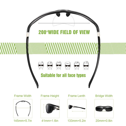 Back view of 3 Pack Polarized Sports Sunglasses For Men With Wraparound Frame UV400 Protection showing 200° field of view.