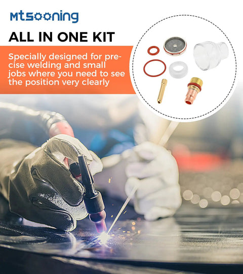 Pro TIG Gas Lens Glass Cup Kit for WP17 WP18 WP26 Torch, includes glass cup, collet body, ideal for precision welding