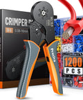 Ferrule Crimping Tool Kit Upgrade Double And Single Ferrules Connectors With Hexagonal Ratchet Jaw Wire Crimping Pliers AWG 28 To 5 And 1200 Pcs Terminal Connector Sleeves, showcasing tool and connector set.