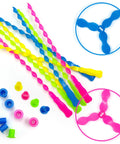 Colorful plastic twisty sticks, rings, and flying discs from 40 Pack Flying Disc Toys Twisty Helicopter Spin Copter Propeller Flyers Saucers With Launchers Outdoor Toys For Kids Party Favors Gifts Lightweight Plastic Safe For Play