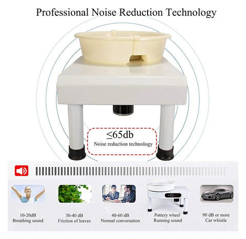 Top Notch 350W Electric Ceramic Pottery Wheel Machine With Aluminum Alloy Turntable And LCD Touch Screen For Beginners DIY Clay Crafting Projects Light Grey Color demonstrating noise reduction technology.
