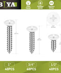 Self Tapping Wood Screws Set 120 Pieces No 8 White Flat Head Assortment with sizes 1, 3/4, 1/2 inch shown.