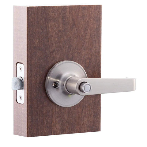 Privacy Lever Door Handle With Push Button Lock, Reversible For Left Or Right Hinging, ANSI Grade 3 Security, Satin Nickel
