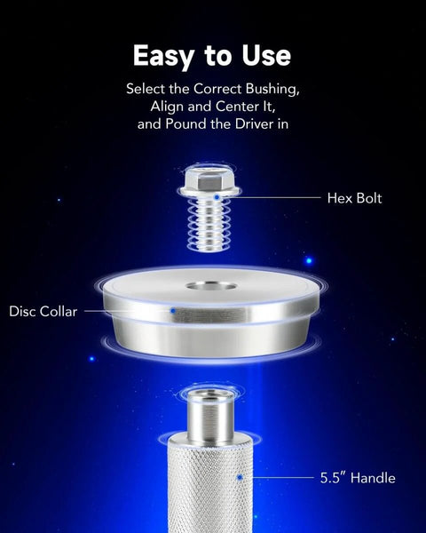 Hex bolt, disc collar, and 5.5-inch handle from Rear Axle Bearing Service Kit With 3 Pullers And 9 Driver Discs For Removal